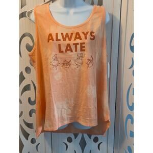 Disney Alice Tank Top 1X Plus Always Late Graphic Peach Tie Dye Shirt